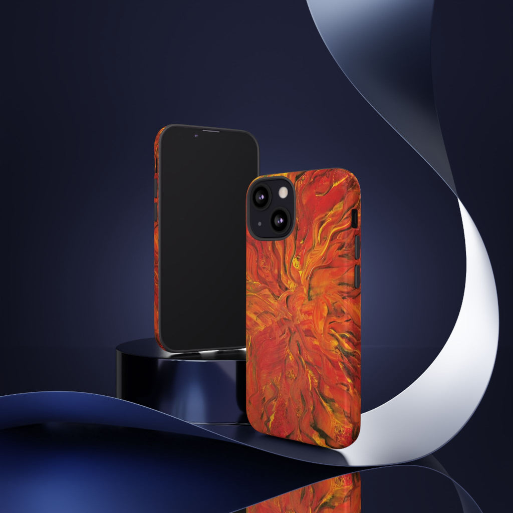 Flame Swirl Tough Phone Case — Abstract Red & Orange Art Protective Cover
