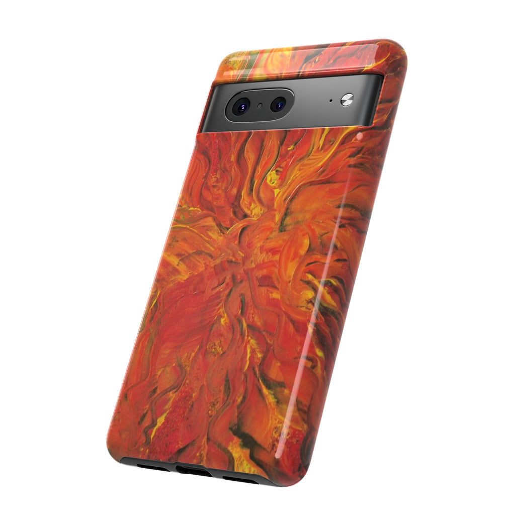Flame Swirl Tough Phone Case — Abstract Red & Orange Art Protective Cover