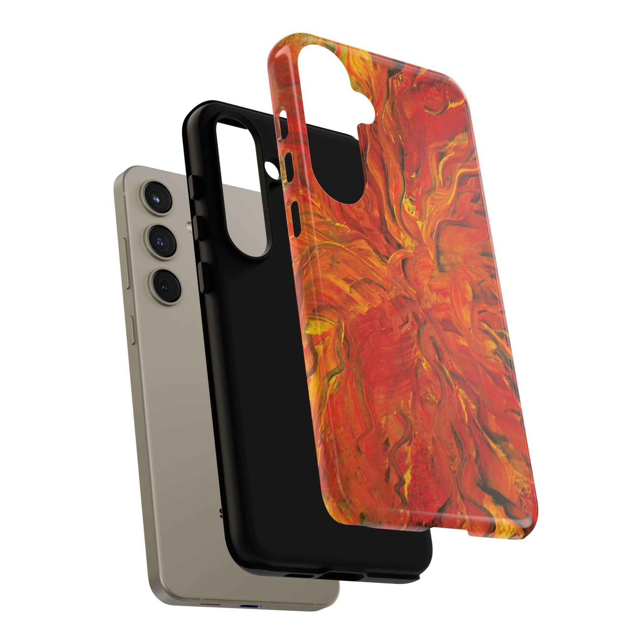 Flame Swirl Tough Phone Case — Abstract Red & Orange Art Protective Cover