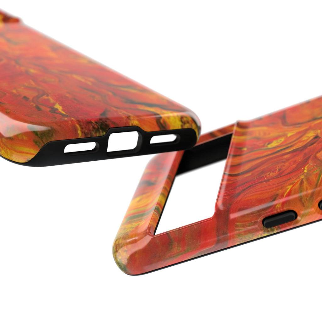 Flame Swirl Tough Phone Case — Abstract Red & Orange Art Protective Cover