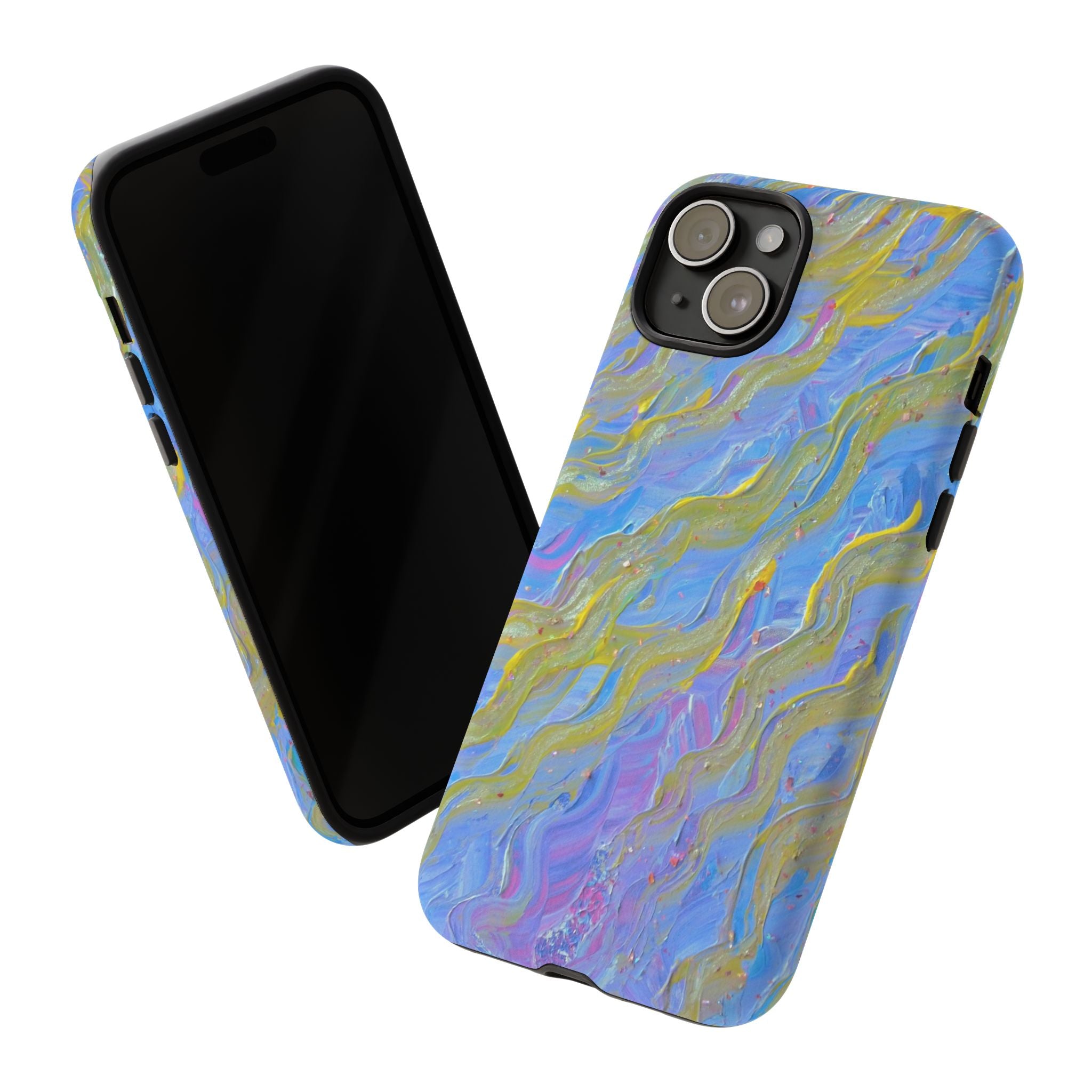 Pastel Marble Tough Phone Case — Blue & Gold Abstract Protective Cover