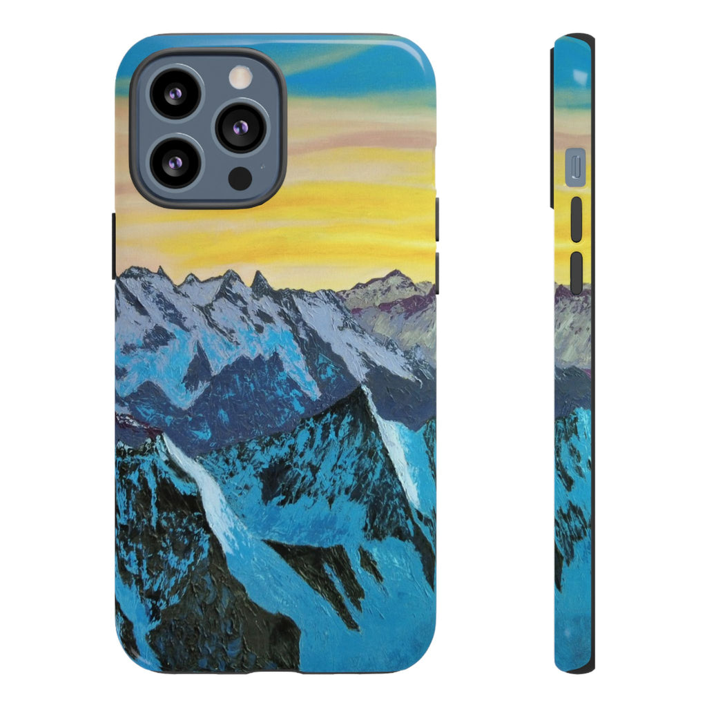 Mountain Sunset Phone Case — Protective Tough Case with Scenic Blue Peaks Design