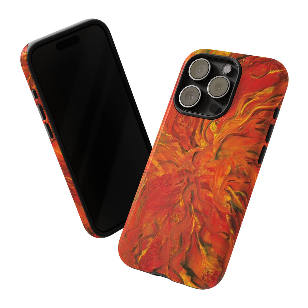 Flame Swirl Tough Phone Case — Abstract Red & Orange Art Protective Cover