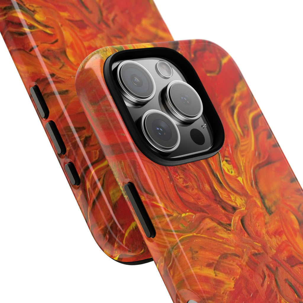 Flame Swirl Tough Phone Case — Abstract Red & Orange Art Protective Cover