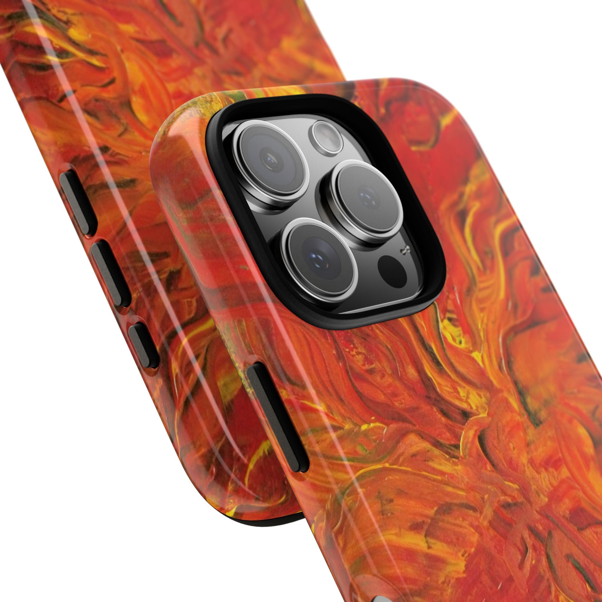 Flame Swirl Tough Phone Case — Abstract Red & Orange Art Protective Cover