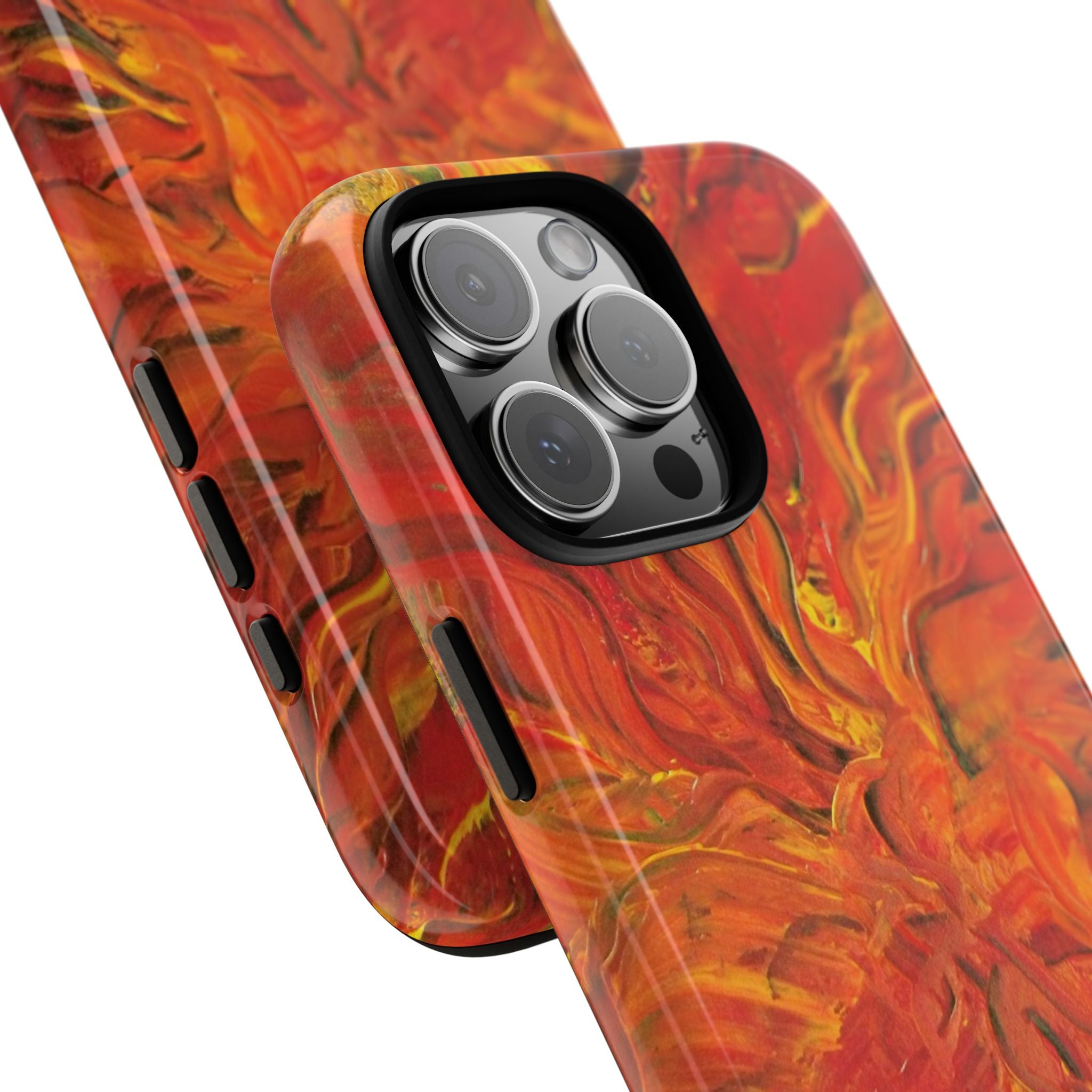 Flame Swirl Tough Phone Case — Abstract Red & Orange Art Protective Cover