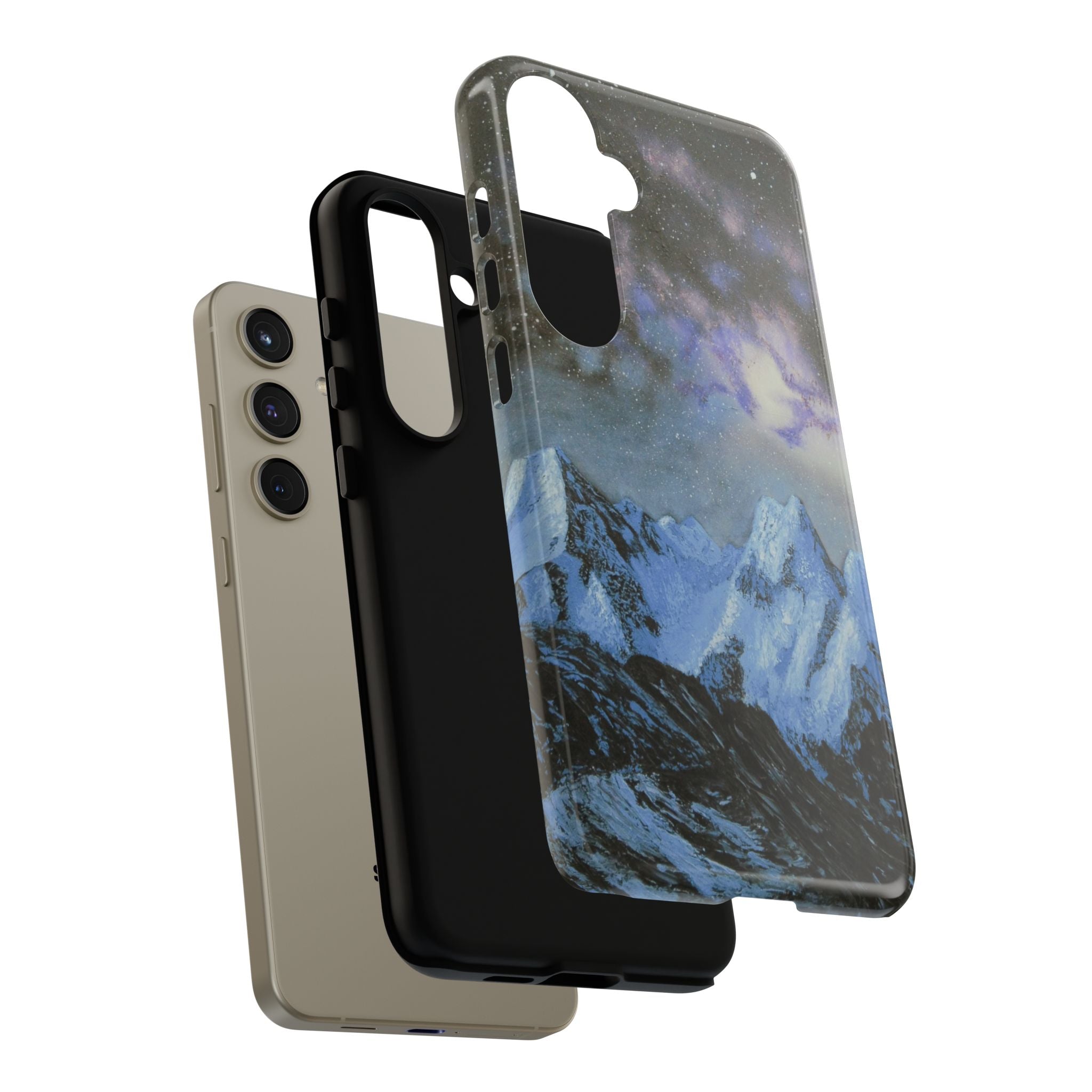 Mountain Night Sky Phone Case — Tough Protective iPhone Cover with Aurora & Snowy Peaks
