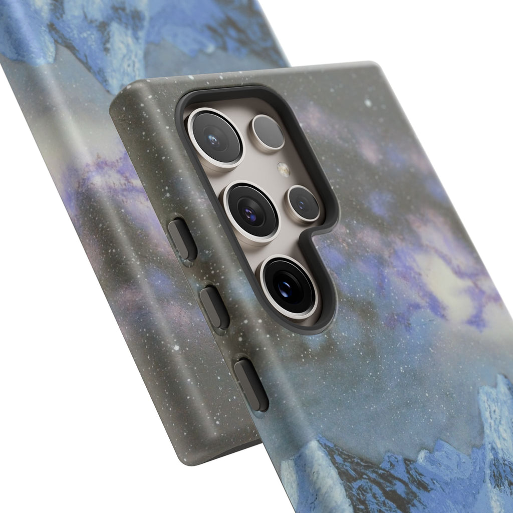 Mountain Night Sky Phone Case — Tough Protective iPhone Cover with Aurora & Snowy Peaks