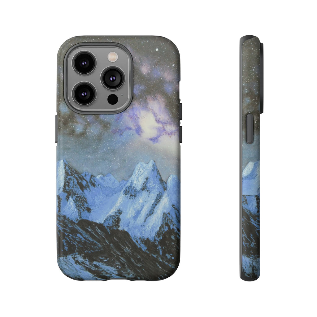 Mountain Night Sky Phone Case — Tough Protective iPhone Cover with Aurora & Snowy Peaks