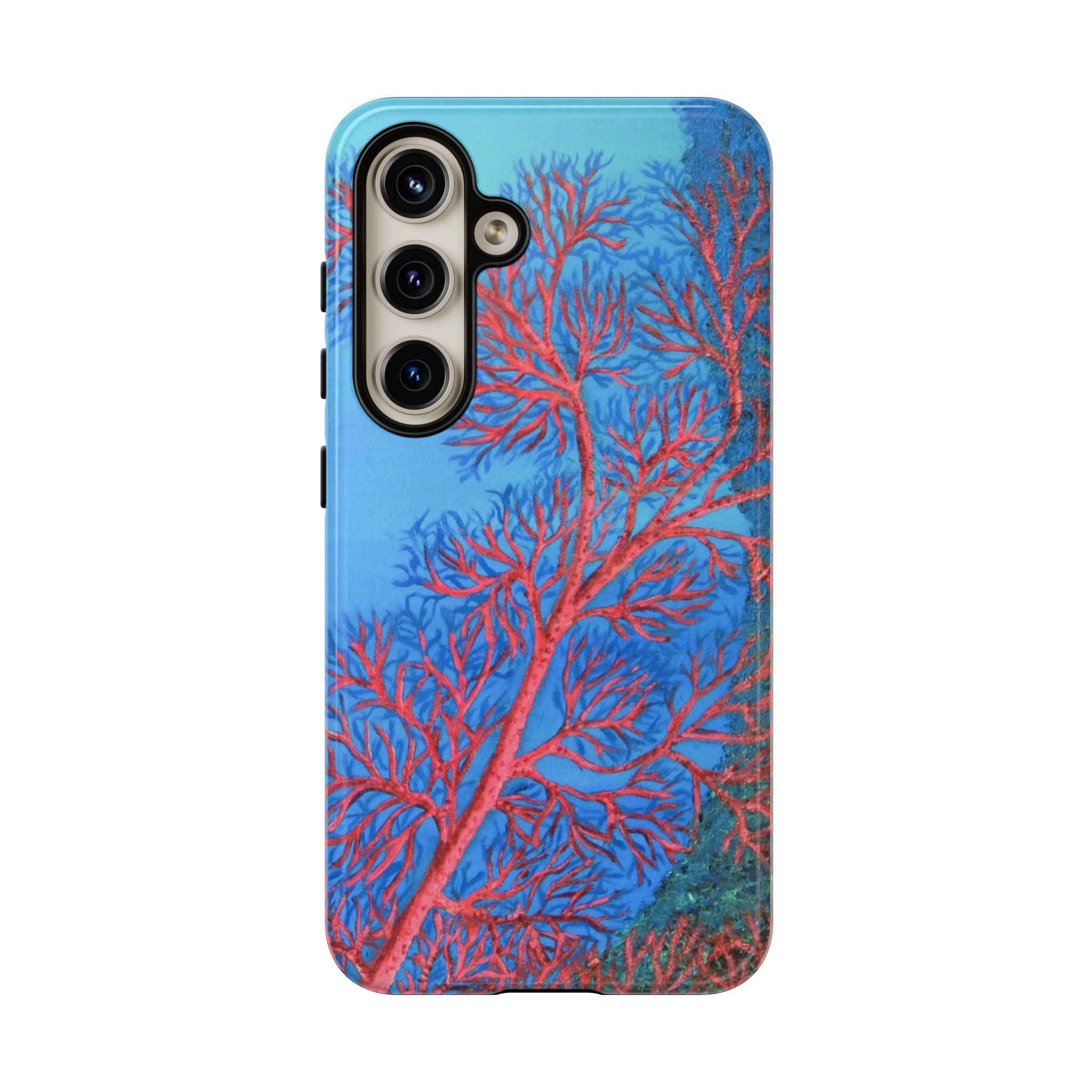 Coral Reef Phone Case — Vibrant Red Sea Fan on Ocean Blue Tough Case
