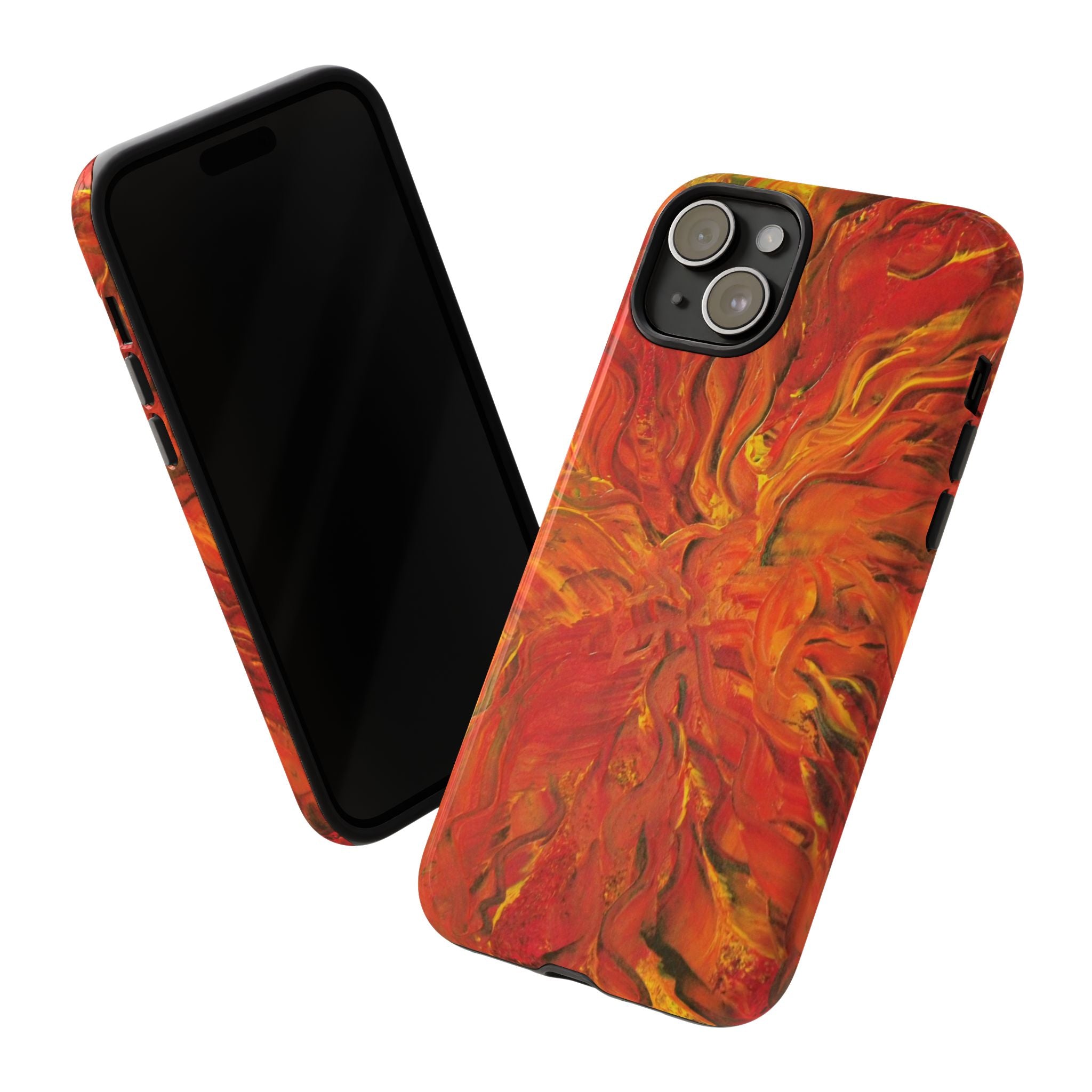 Flame Swirl Tough Phone Case — Abstract Red & Orange Art Protective Cover