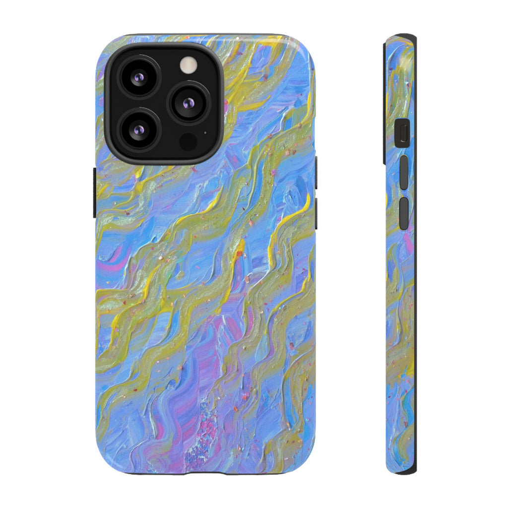 Pastel Marble Tough Phone Case — Blue & Gold Abstract Protective Cover