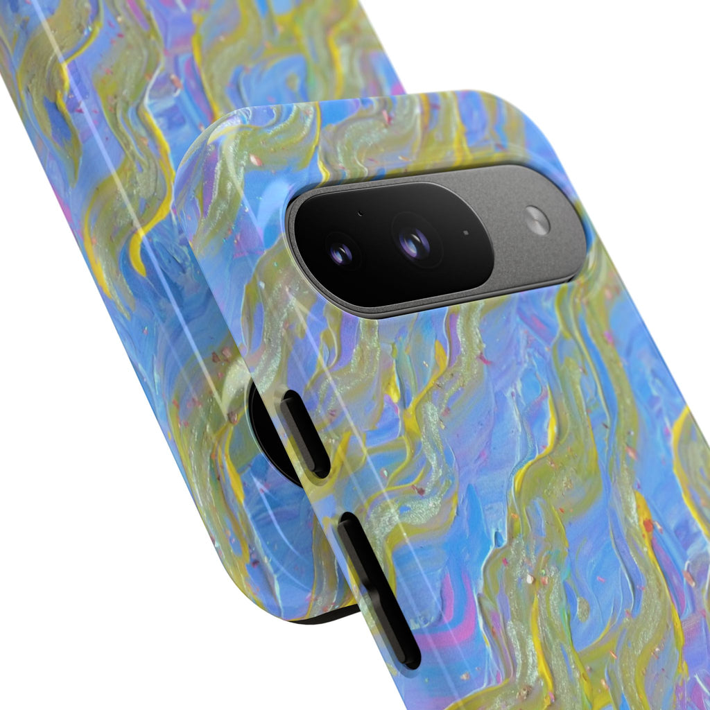 Pastel Marble Tough Phone Case — Blue & Gold Abstract Protective Cover