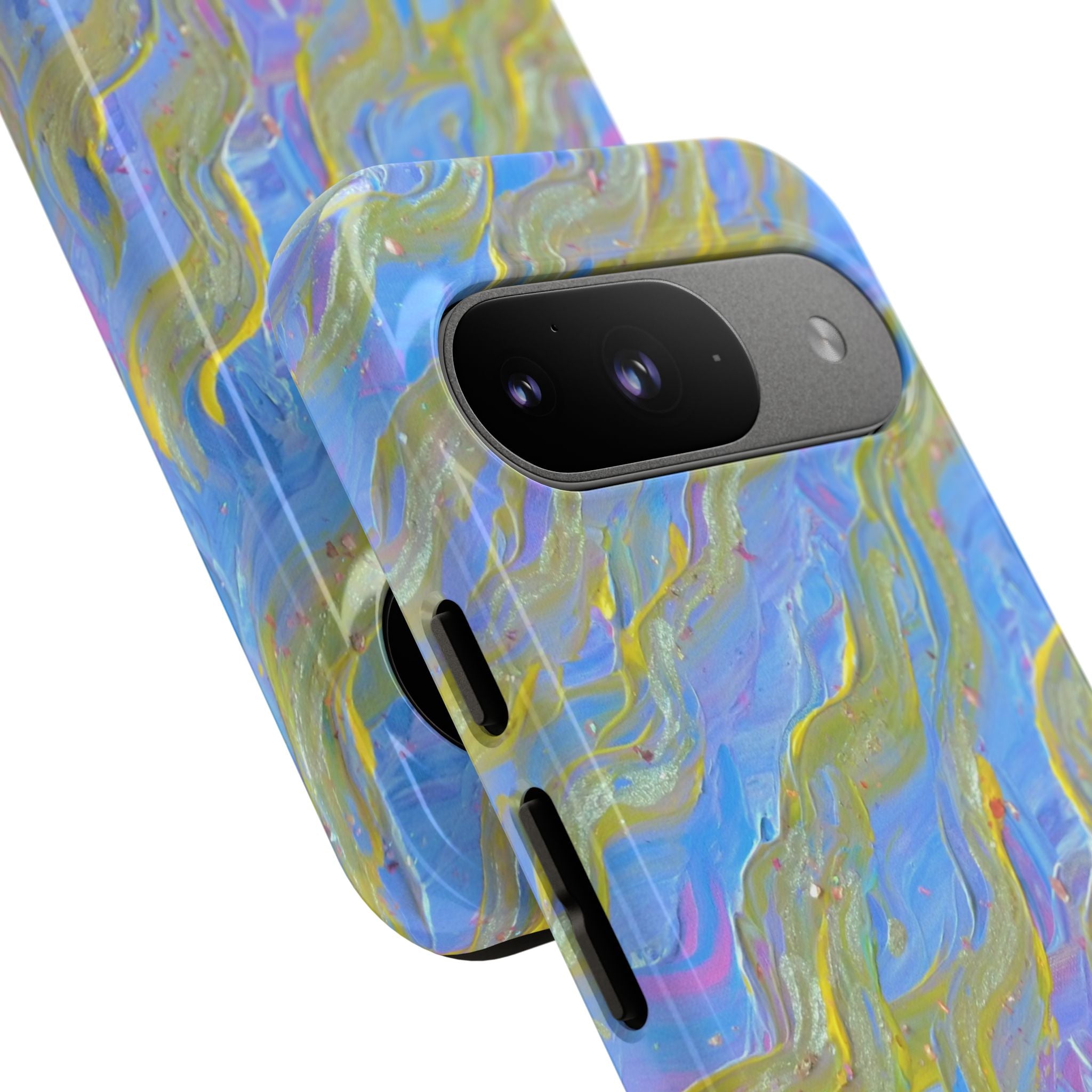 Pastel Marble Tough Phone Case — Blue & Gold Abstract Protective Cover