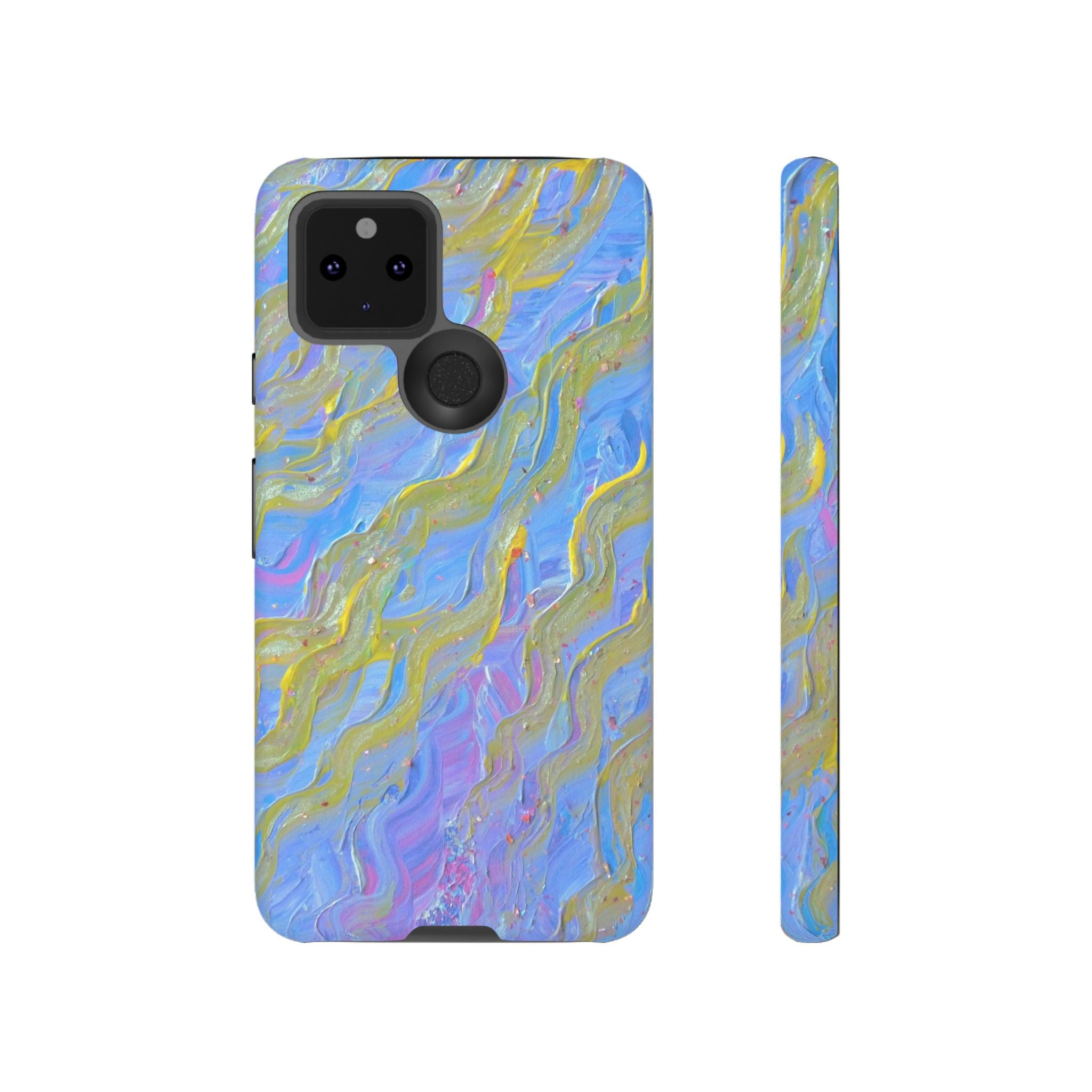 Pastel Marble Tough Phone Case — Blue & Gold Abstract Protective Cover
