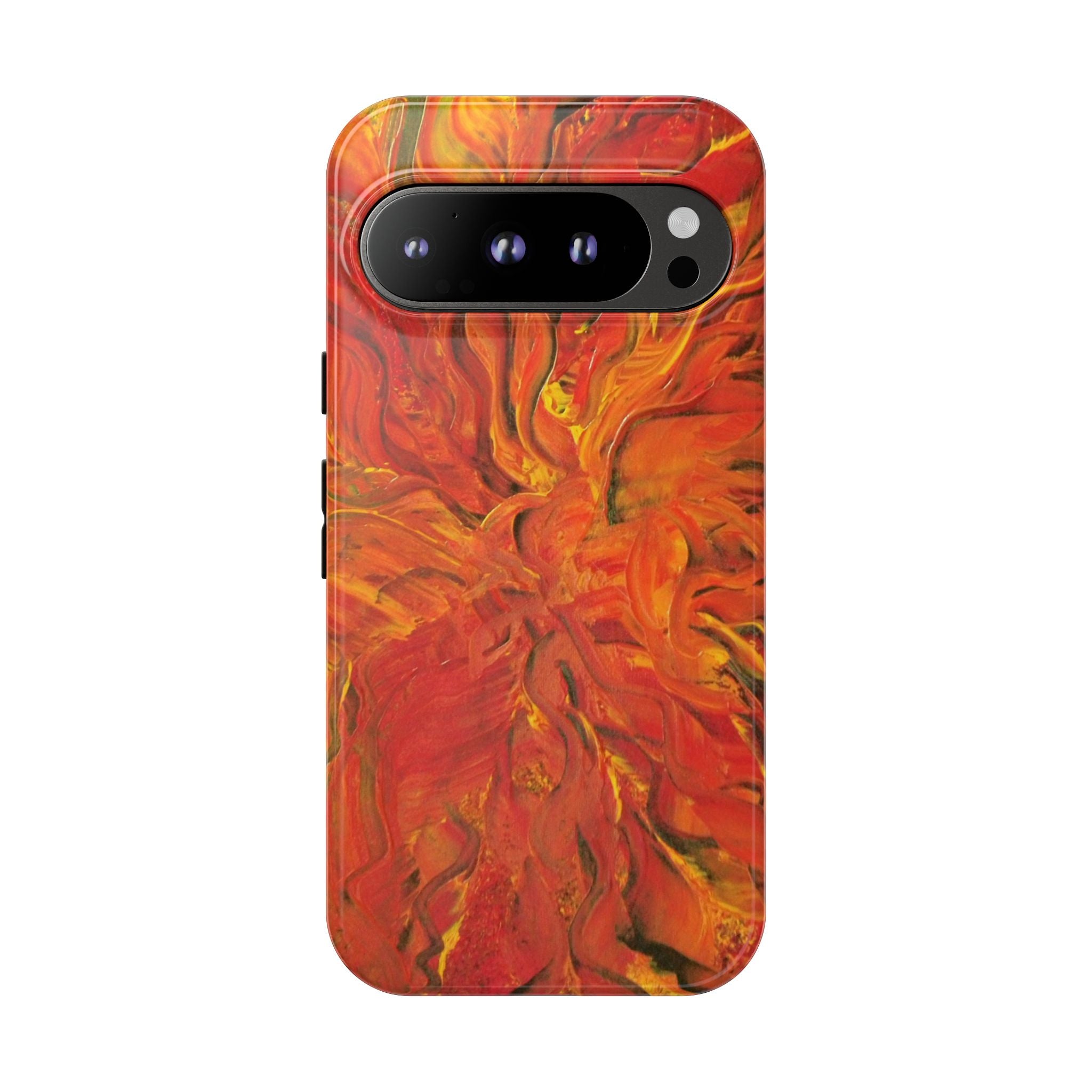 Flame Swirl Tough Phone Case — Abstract Red & Orange Art Protective Cover