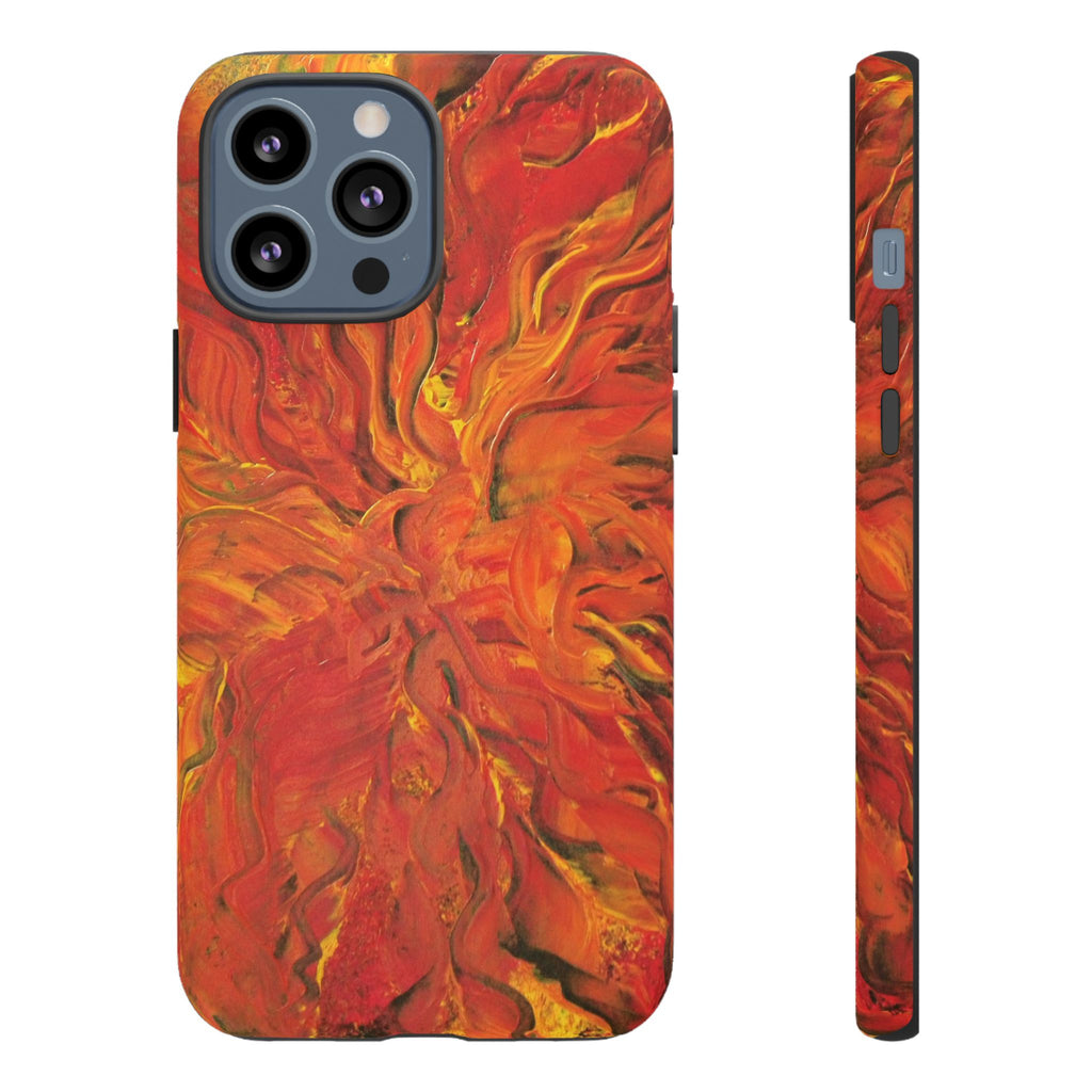 Flame Swirl Tough Phone Case — Abstract Red & Orange Art Protective Cover