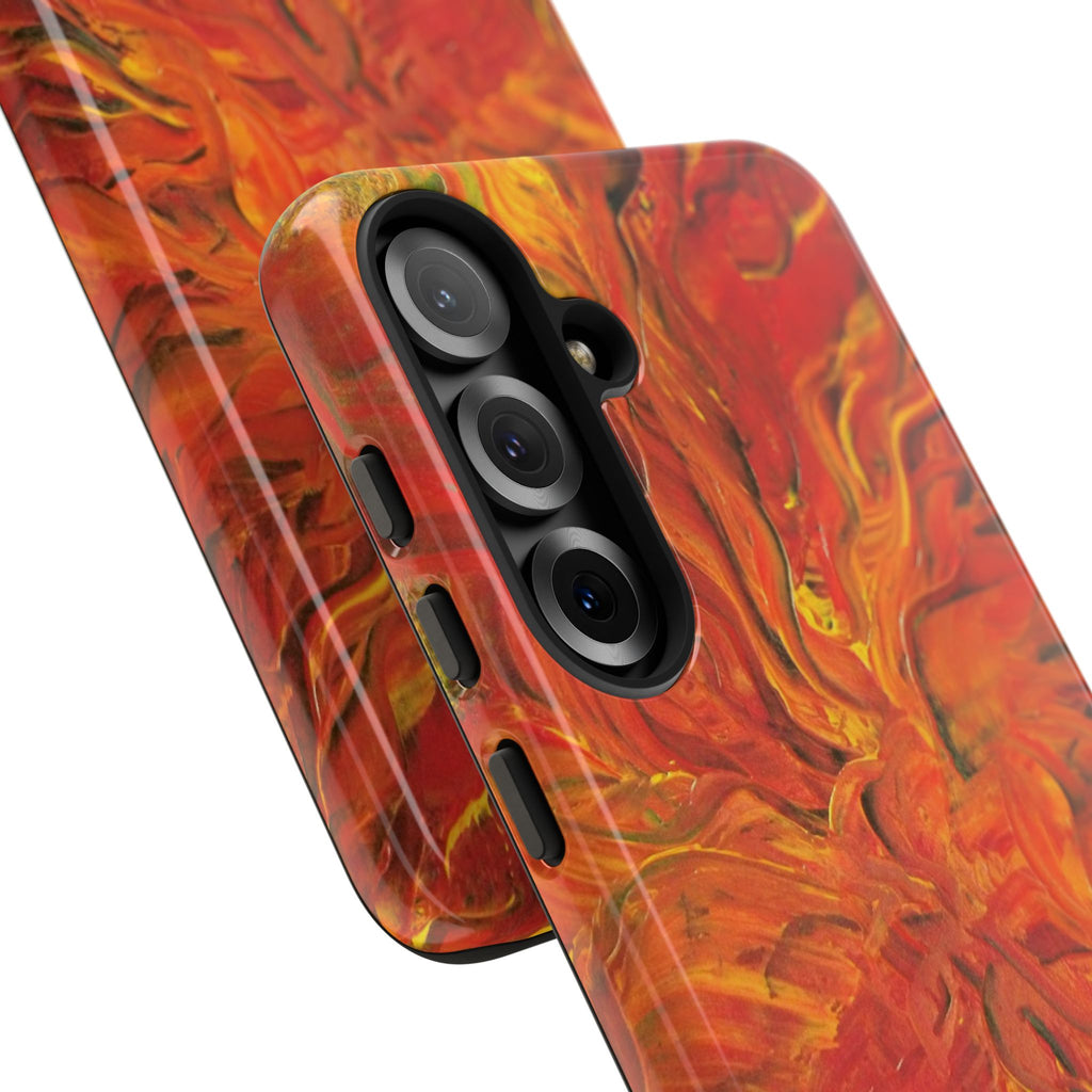 Flame Swirl Tough Phone Case — Abstract Red & Orange Art Protective Cover