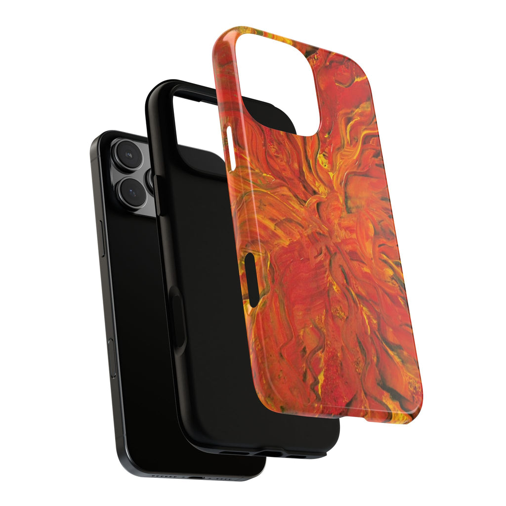 Flame Swirl Tough Phone Case — Abstract Red & Orange Art Protective Cover