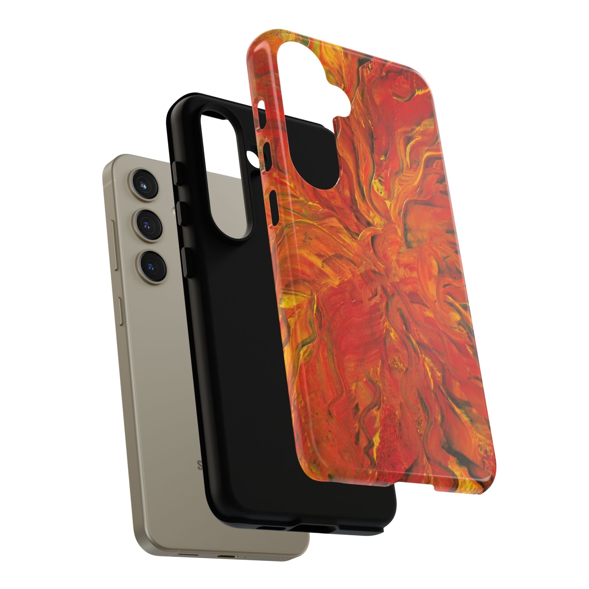 Flame Swirl Tough Phone Case — Abstract Red & Orange Art Protective Cover