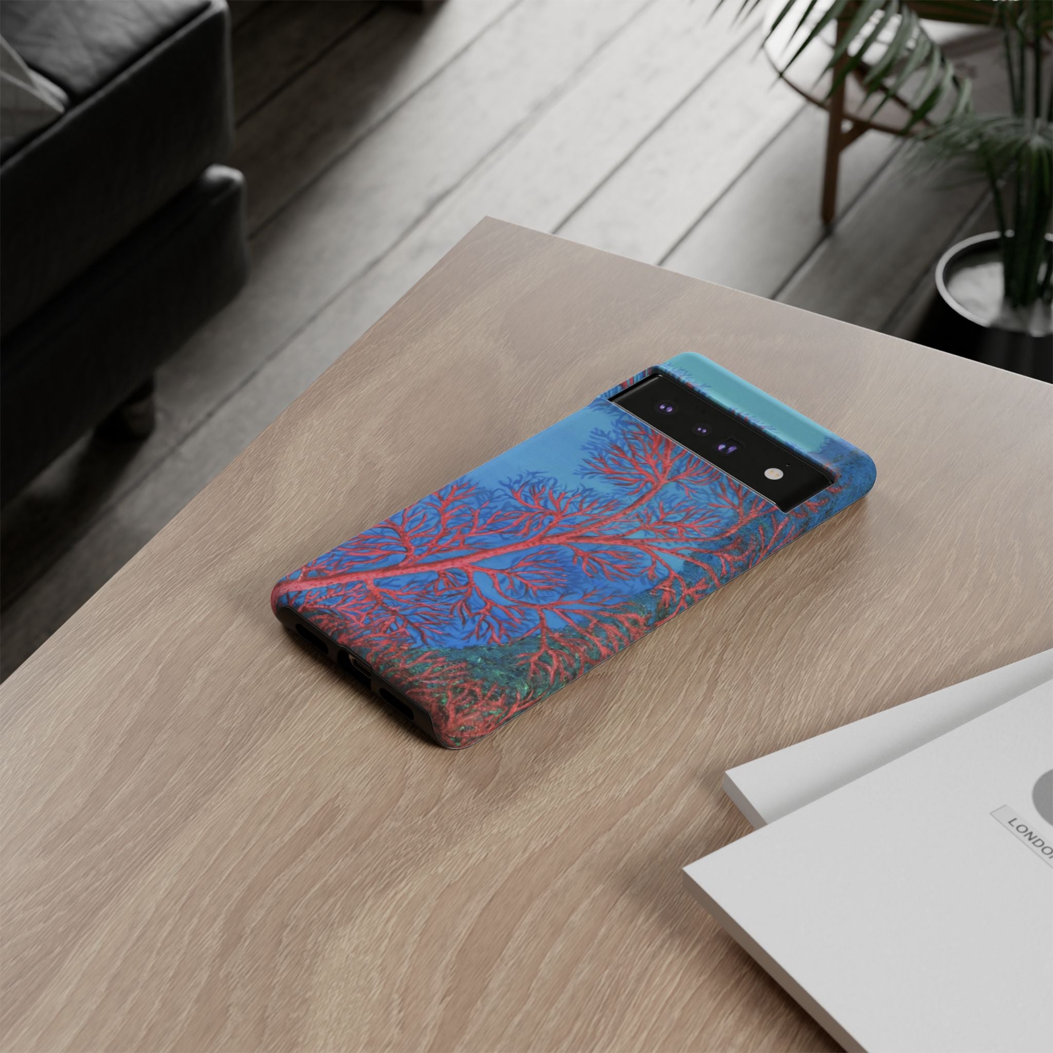 Coral Reef Phone Case — Vibrant Red Sea Fan on Ocean Blue Tough Case