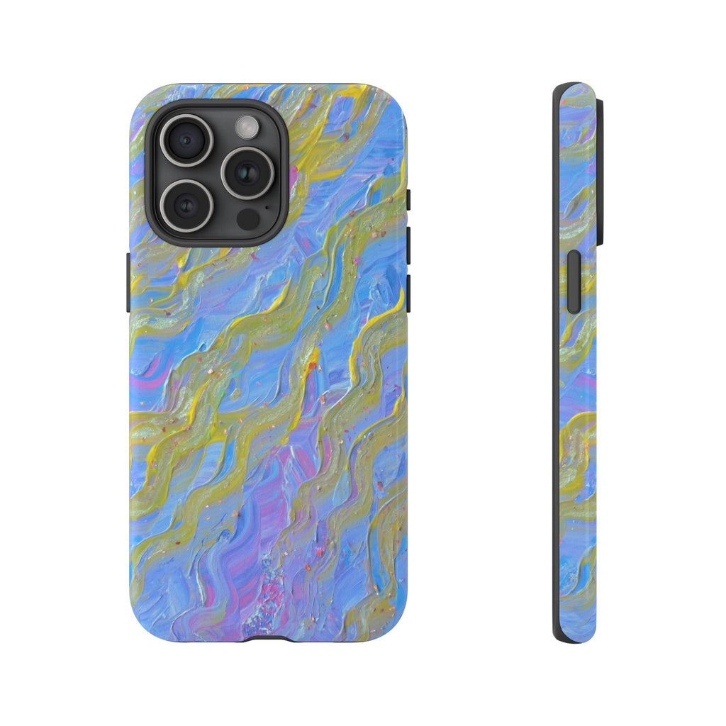 Pastel Marble Tough Phone Case — Blue & Gold Abstract Protective Cover