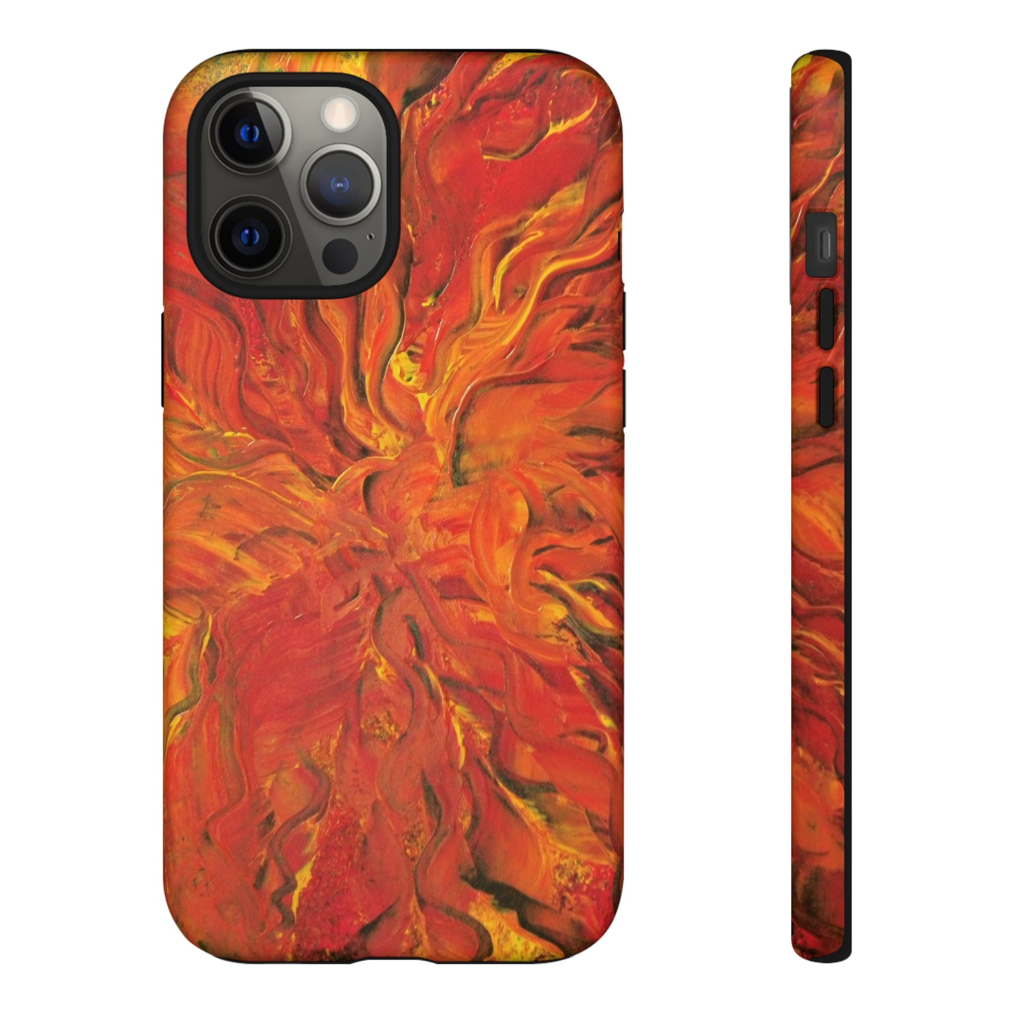 Flame Swirl Tough Phone Case — Abstract Red & Orange Art Protective Cover