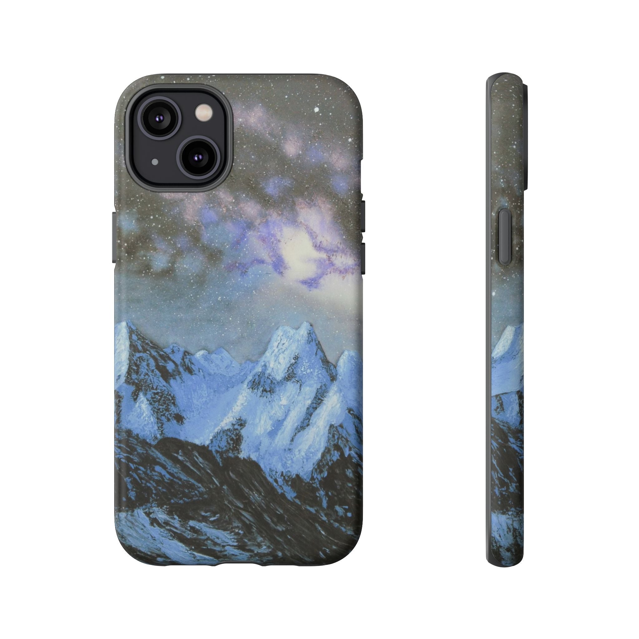 Mountain Night Sky Phone Case — Tough Protective iPhone Cover with Aurora & Snowy Peaks