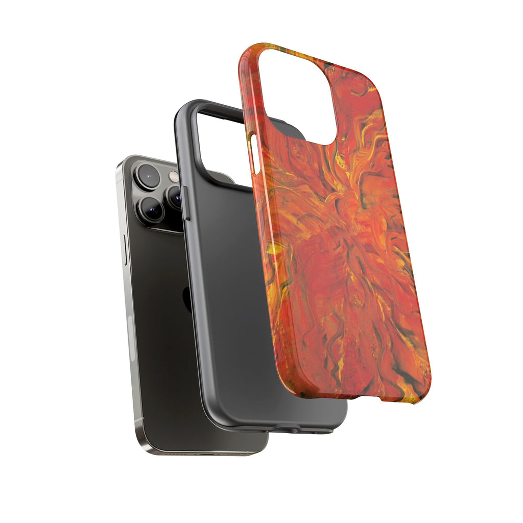 Flame Swirl Tough Phone Case — Abstract Red & Orange Art Protective Cover