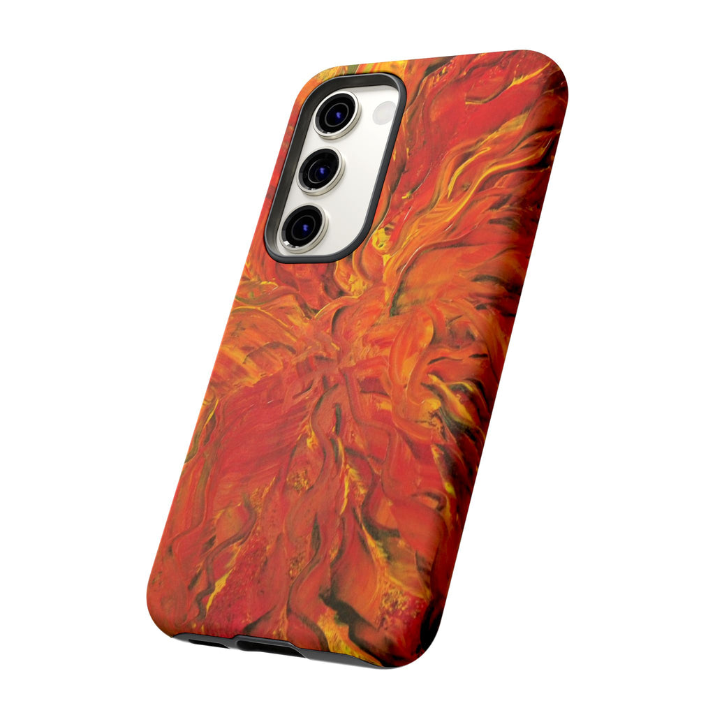 Flame Swirl Tough Phone Case — Abstract Red & Orange Art Protective Cover