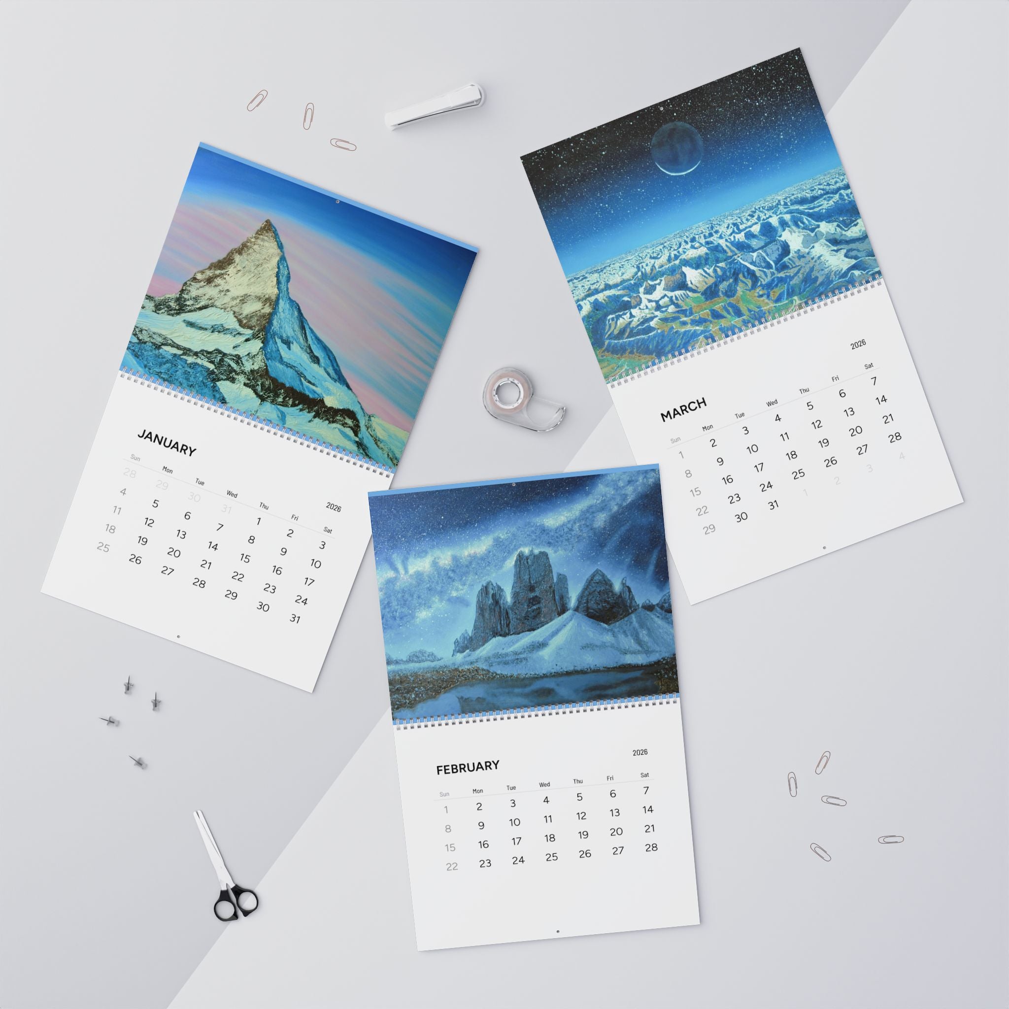 2026 Minimal Pink Wall Calendar — Monthly Grid Calendar for Home & Office