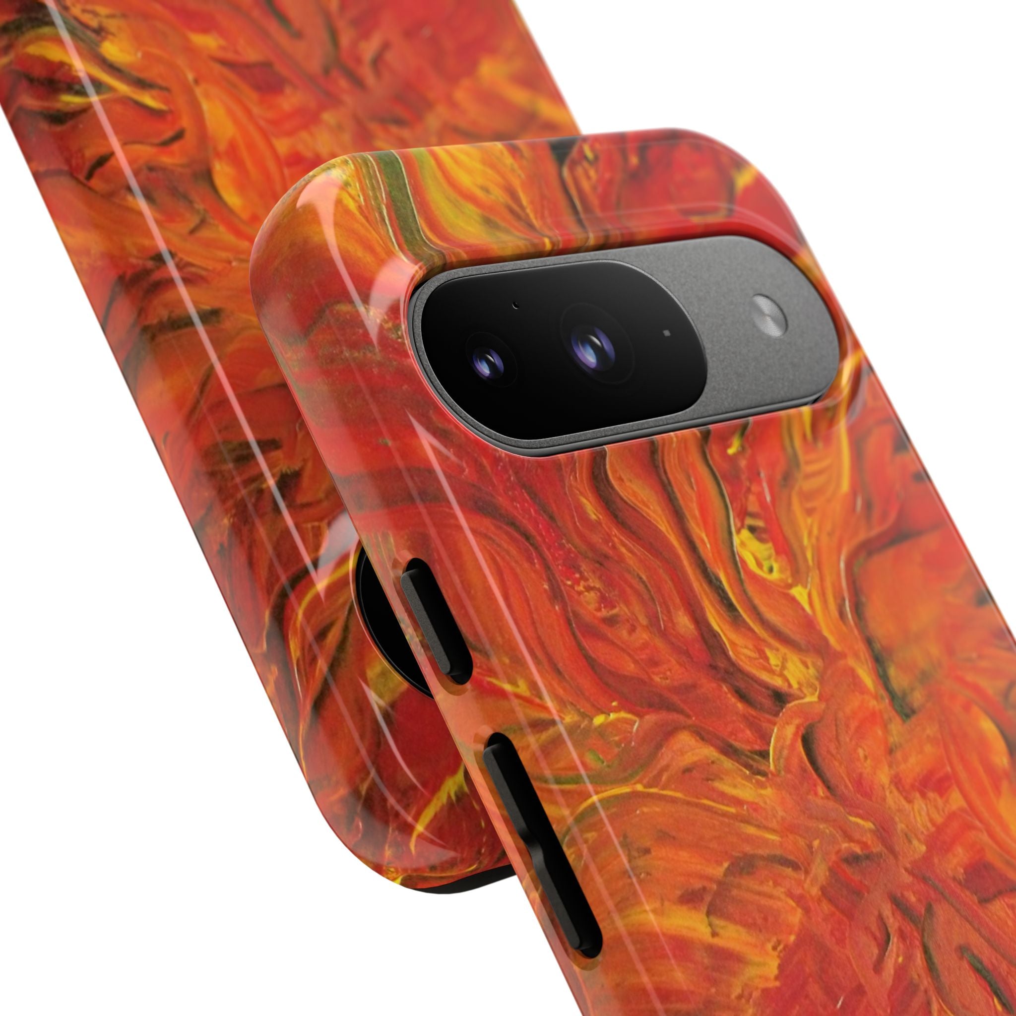 Flame Swirl Tough Phone Case — Abstract Red & Orange Art Protective Cover