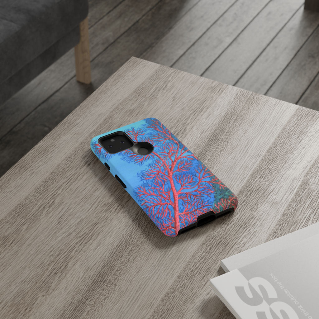 Coral Reef Phone Case — Vibrant Red Sea Fan on Ocean Blue Tough Case