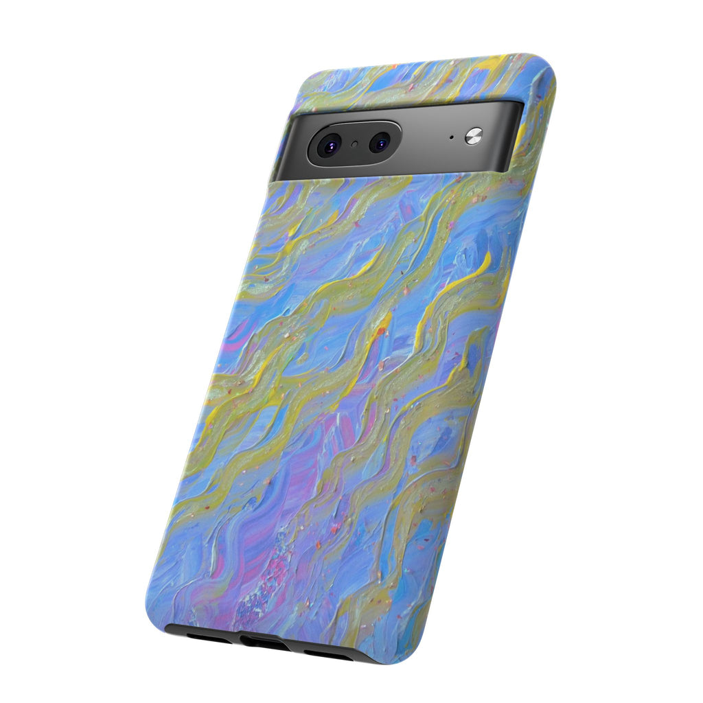 Pastel Marble Tough Phone Case — Blue & Gold Abstract Protective Cover