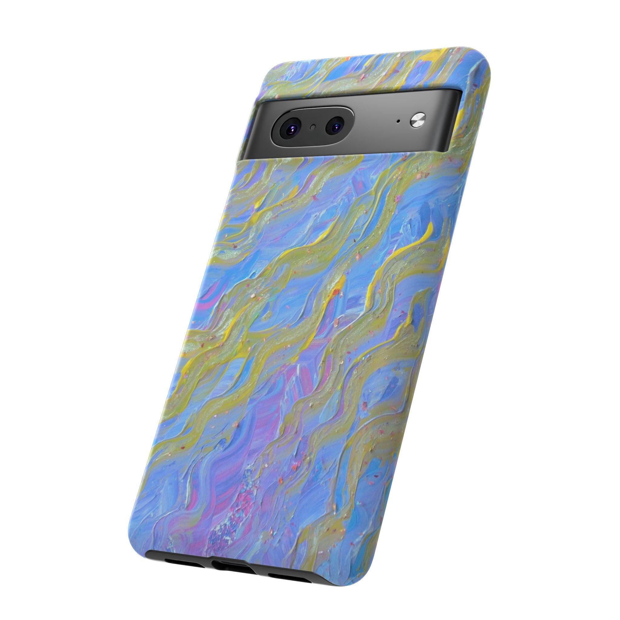 Pastel Marble Tough Phone Case — Blue & Gold Abstract Protective Cover