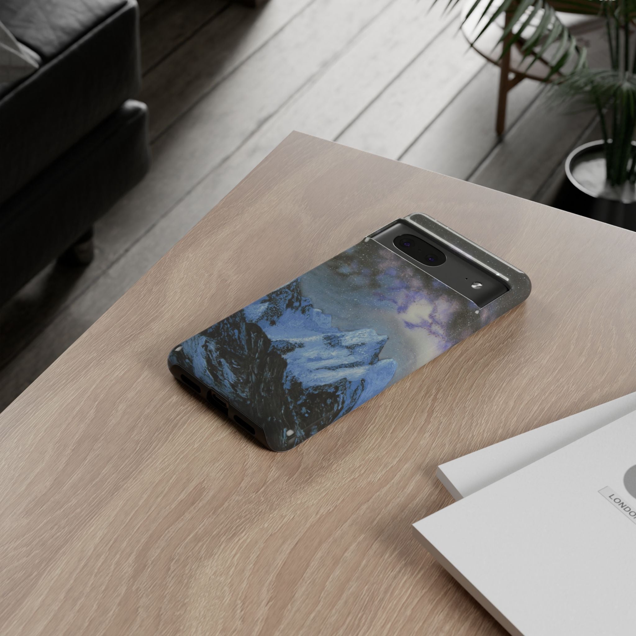 Mountain Night Sky Phone Case — Tough Protective iPhone Cover with Aurora & Snowy Peaks