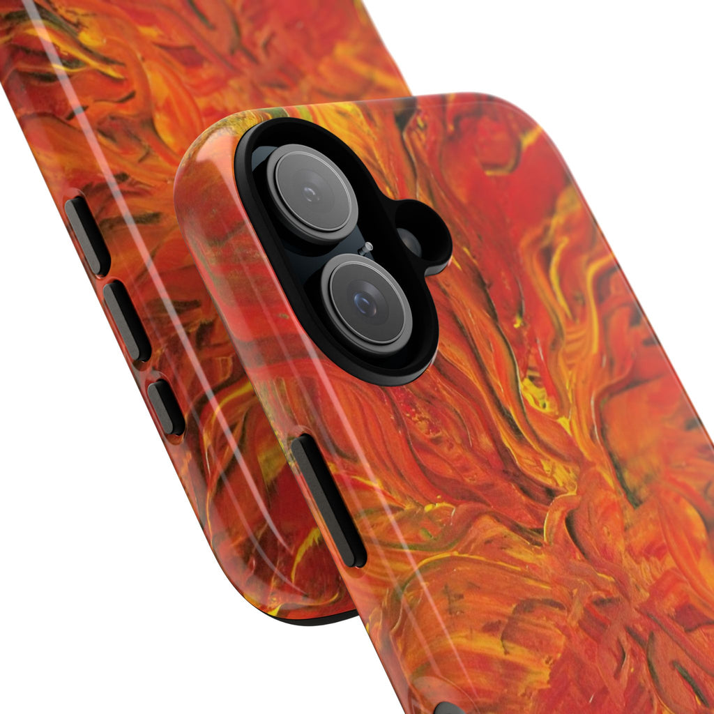 Flame Swirl Tough Phone Case — Abstract Red & Orange Art Protective Cover