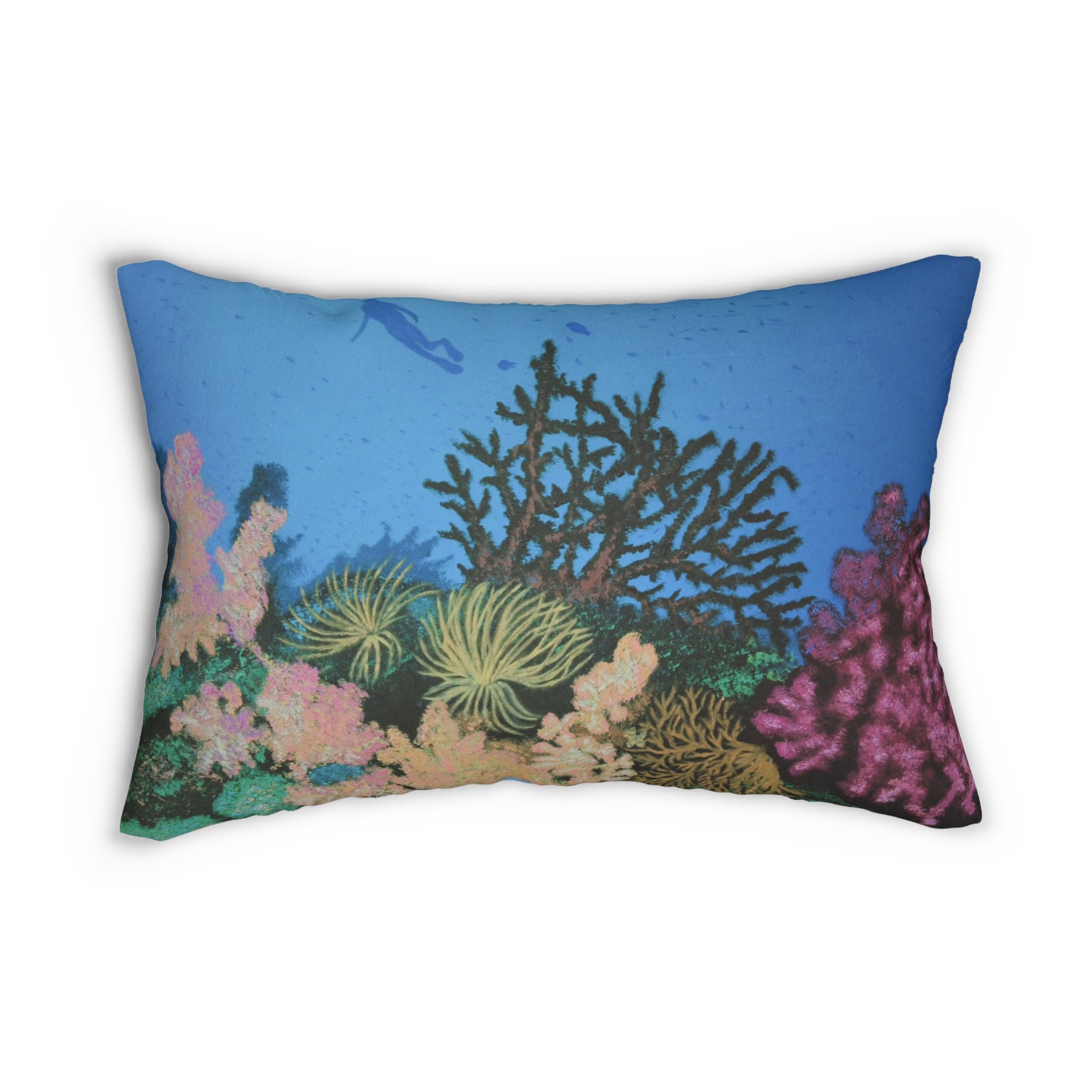Coral Reef Lumbar Pillow — Ocean Blue Spun Polyester Pillowcase
