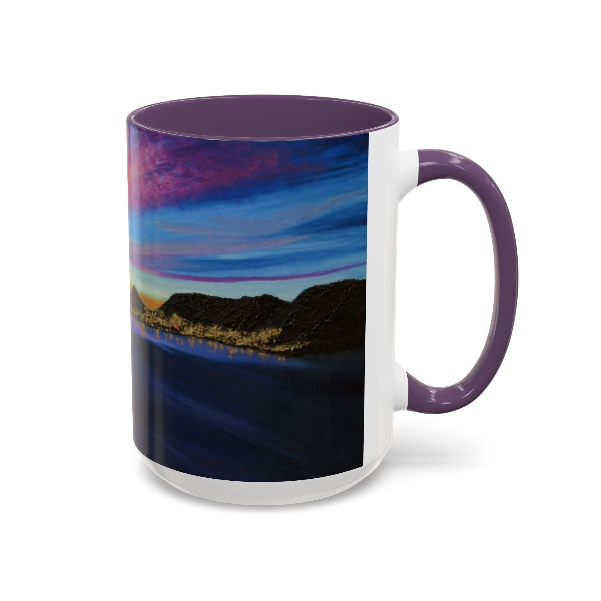 Scenic Sunrise Accent Coffee Mug – Pink Interior Lake Landscape (11/15oz)