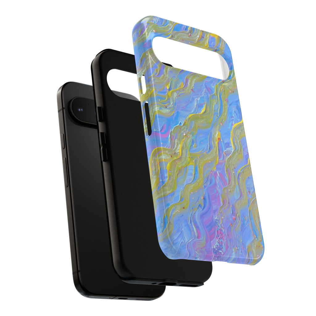 Pastel Marble Tough Phone Case — Blue & Gold Abstract Protective Cover