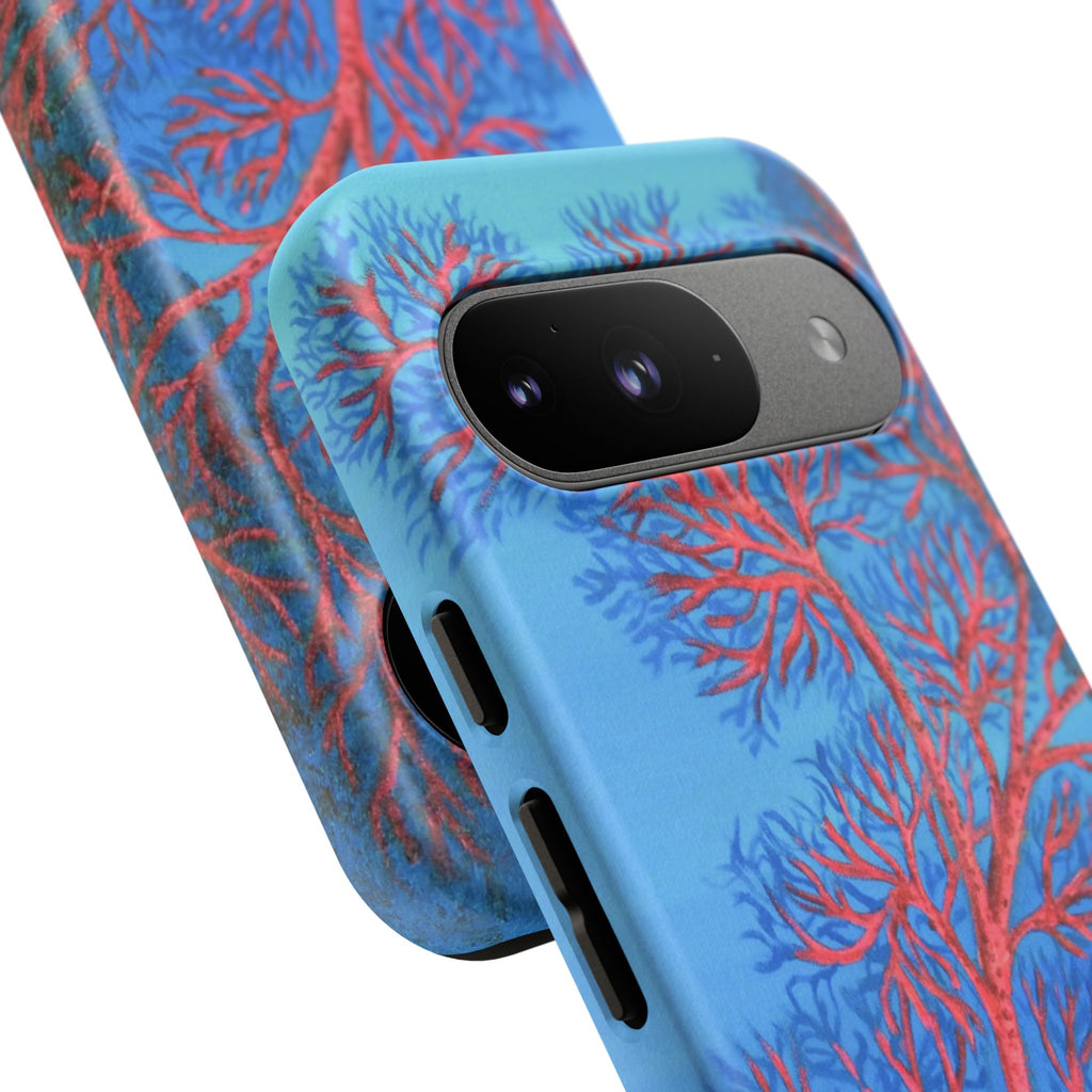 Coral Reef Phone Case — Vibrant Red Sea Fan on Ocean Blue Tough Case