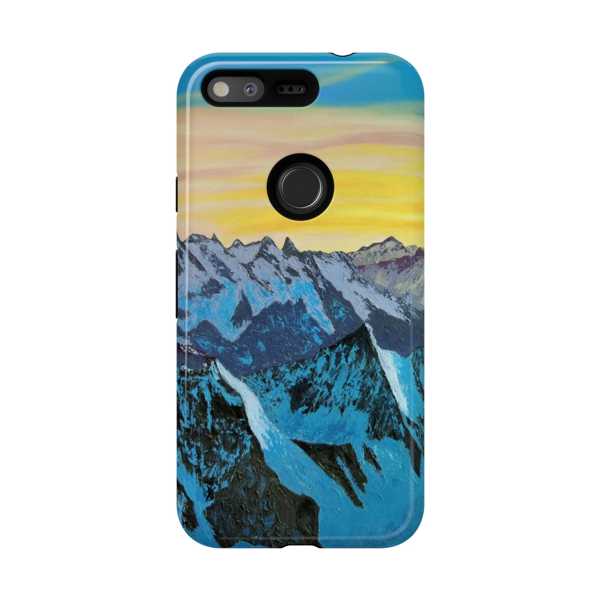 Mountain Sunset Phone Case — Protective Tough Case with Scenic Blue Peaks Design