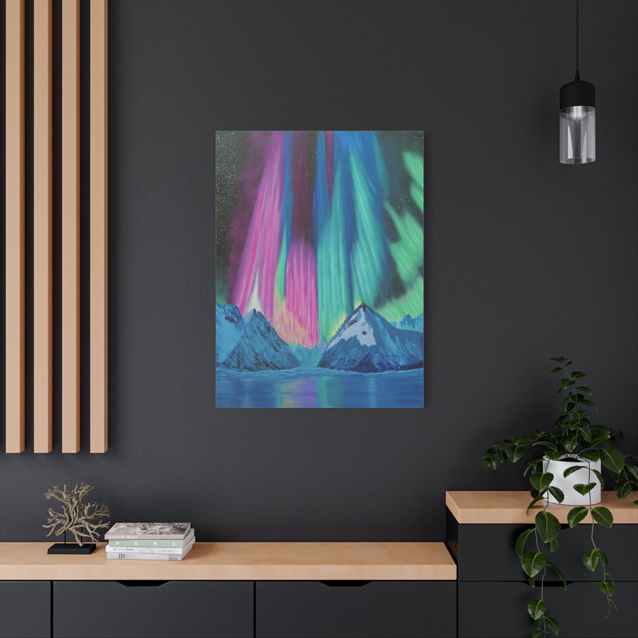 Aurora Mountain Canvas Print — Northern Lights Matte Stretched Wall Art
