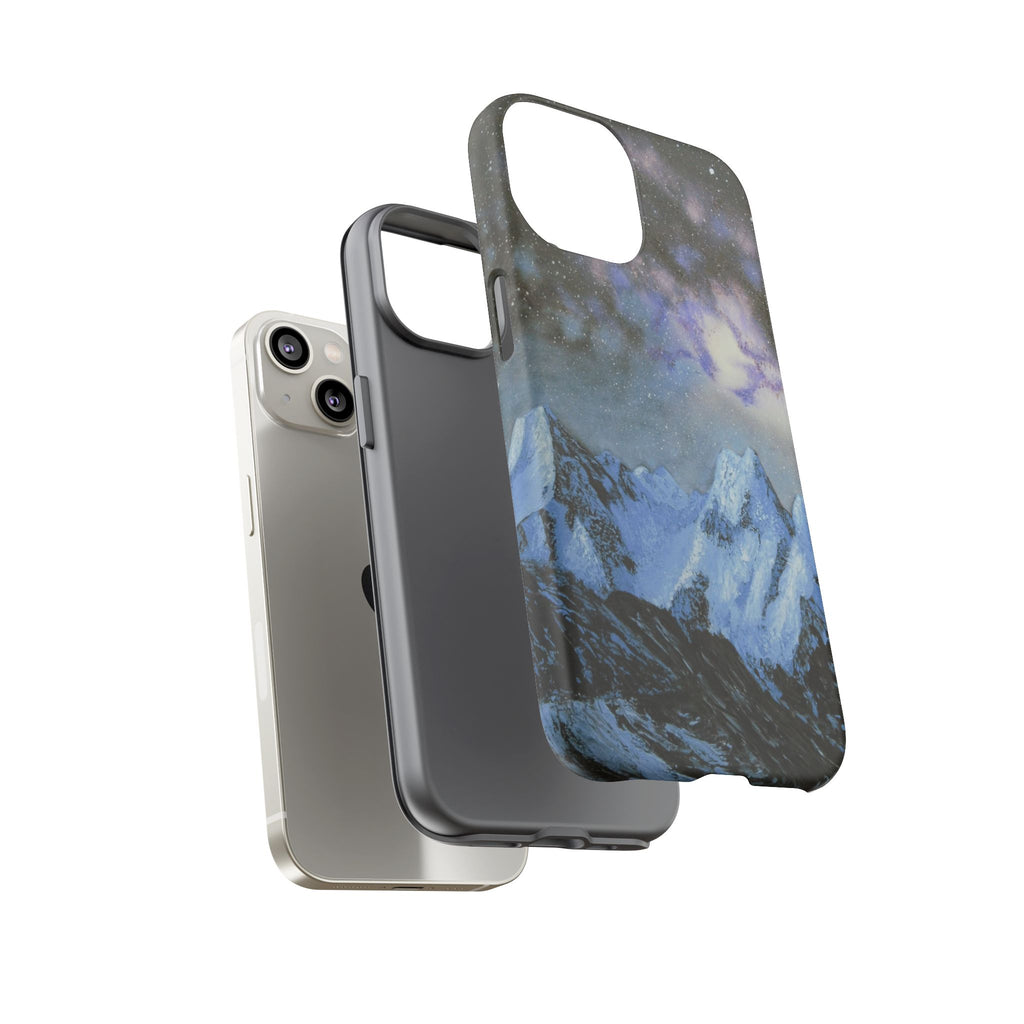 Mountain Night Sky Phone Case — Tough Protective iPhone Cover with Aurora & Snowy Peaks