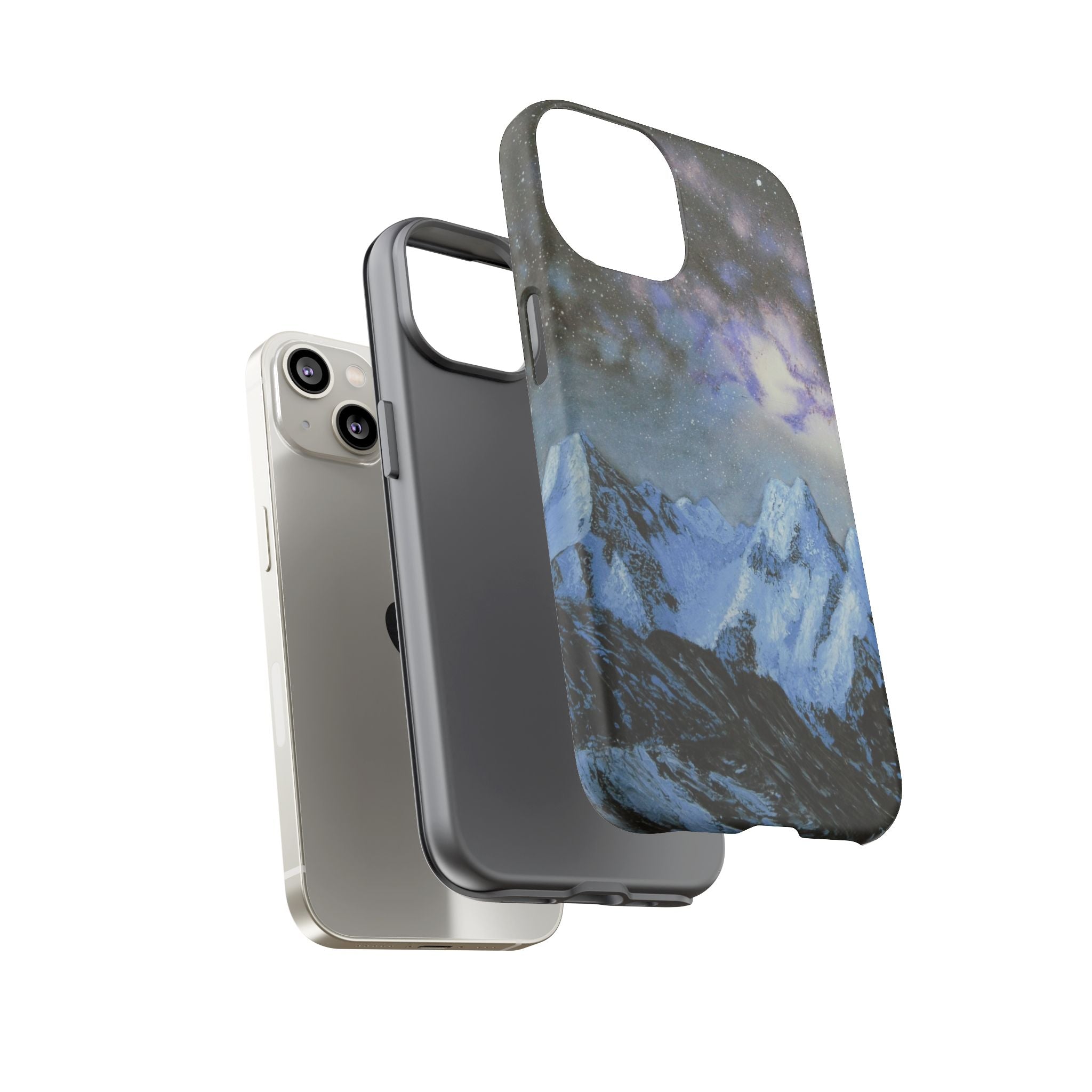 Mountain Night Sky Phone Case — Tough Protective iPhone Cover with Aurora & Snowy Peaks