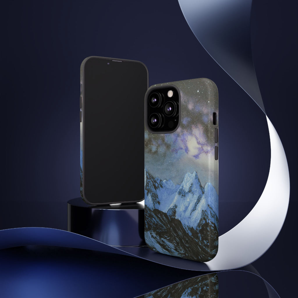 Mountain Night Sky Phone Case — Tough Protective iPhone Cover with Aurora & Snowy Peaks