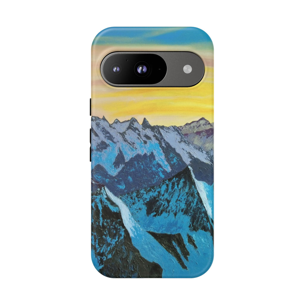 Mountain Sunset Phone Case — Protective Tough Case with Scenic Blue Peaks Design