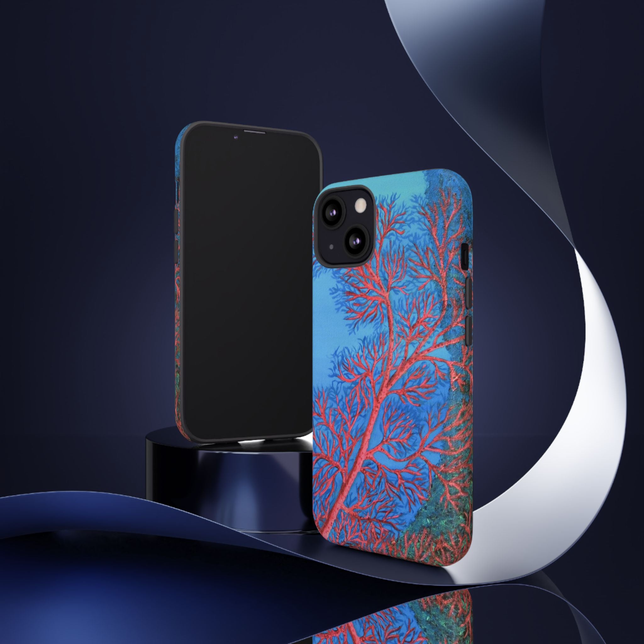 Coral Reef Phone Case — Vibrant Red Sea Fan on Ocean Blue Tough Case