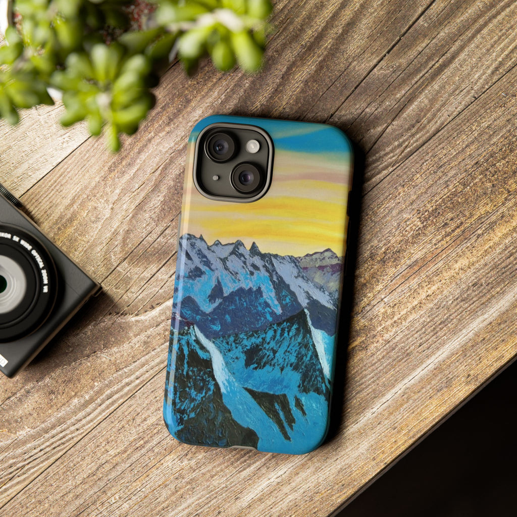 Mountain Sunset Phone Case — Protective Tough Case with Scenic Blue Peaks Design