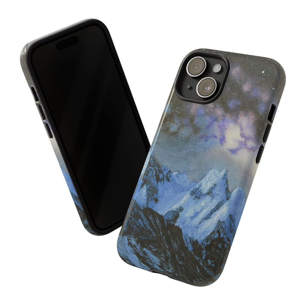 Mountain Night Sky Phone Case — Tough Protective iPhone Cover with Aurora & Snowy Peaks